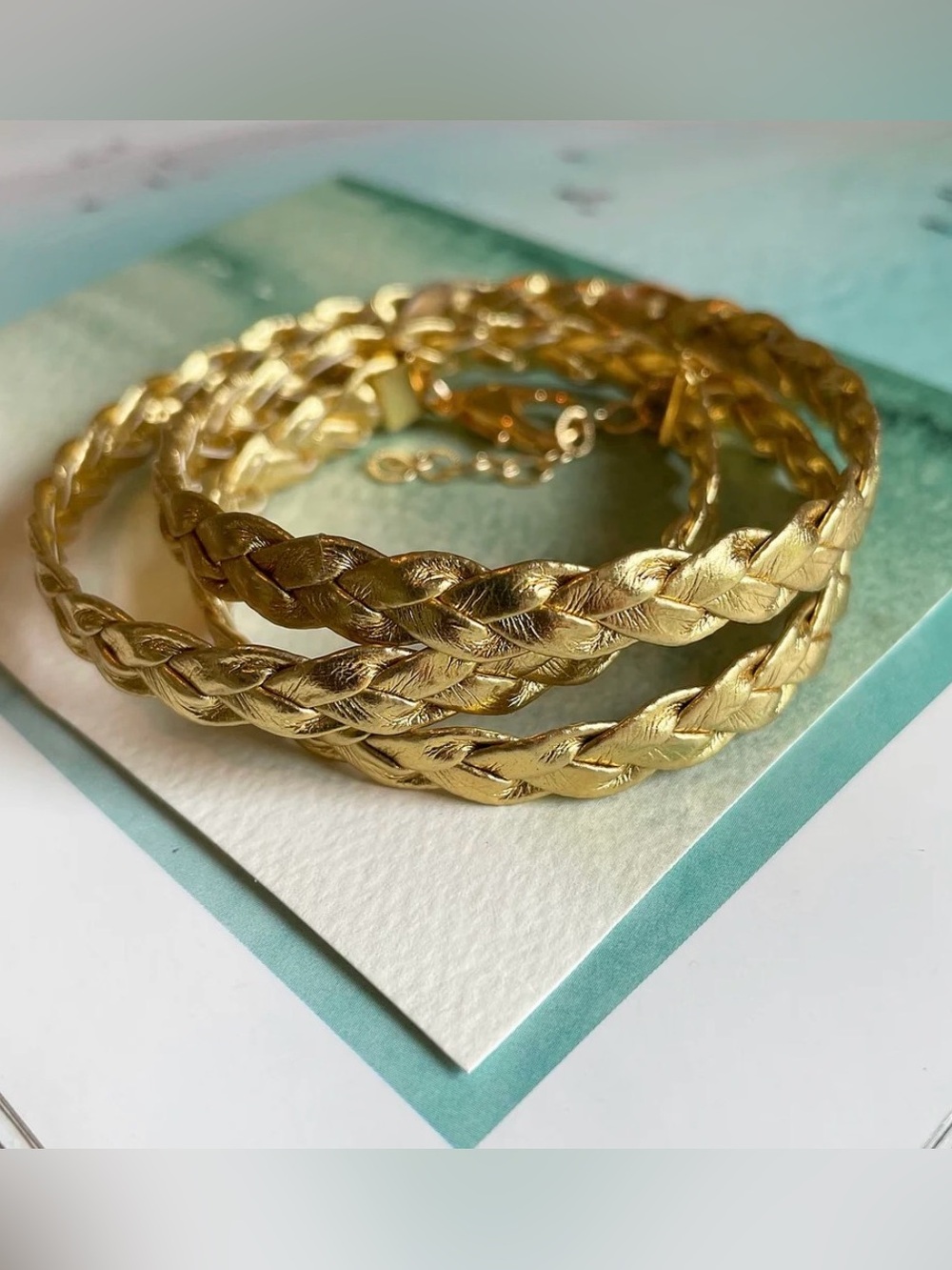 Erin McDermott Handmade adjustable Gold Braided wrap Bracelet